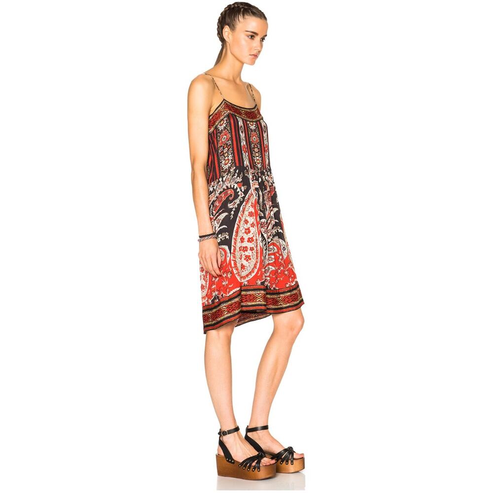 Isabel Marant Etoile Trani Paisley Print Mini Dress Black Red Boho Cami French 0